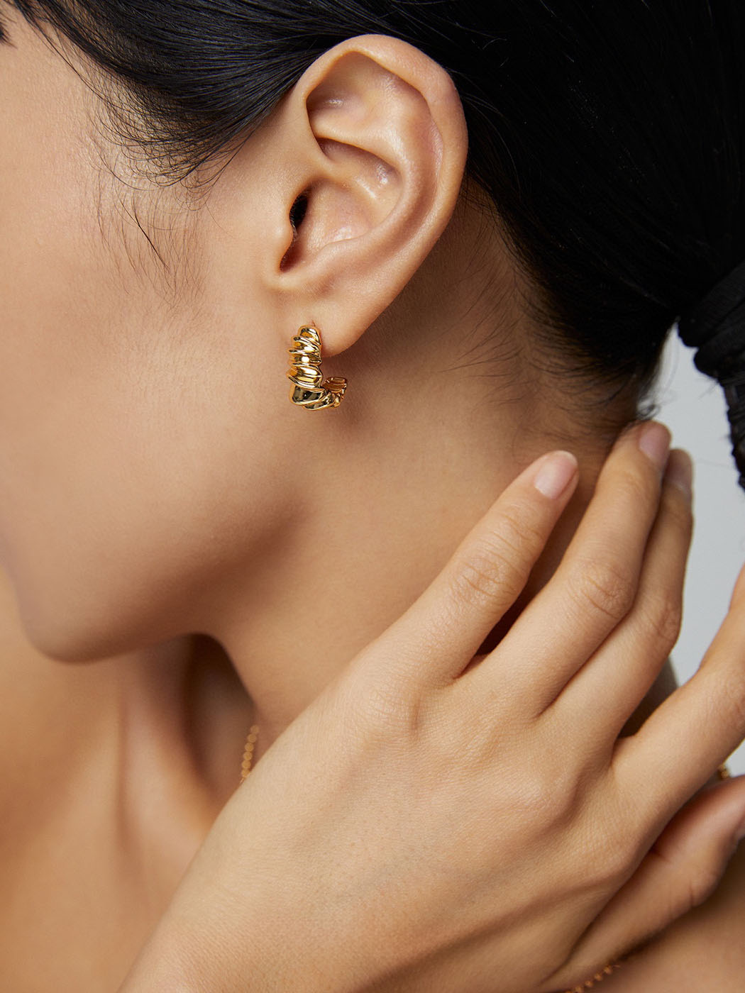 Sterling Silver Croissant Studs Textured Earrings - Image 2