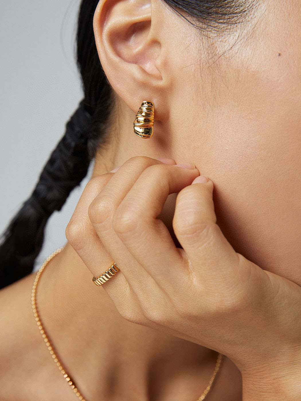 Sterling Silver Croissant Studs Textured Earrings - Image 5