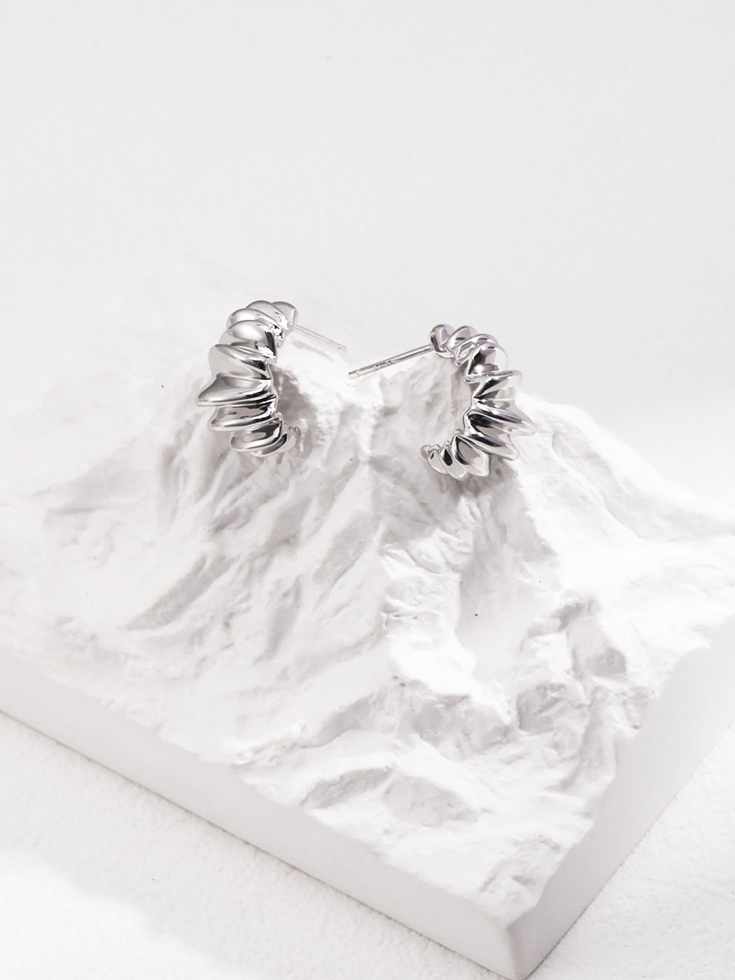 Sterling Silver Croissant Studs Textured Earrings - Image 4