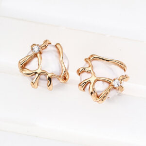 Flowing Water Pearl Studs in Sterling Silver with Zircon