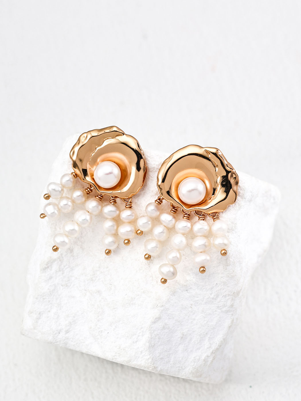 Rose Tassel Pearl Studs in Sterling Silver