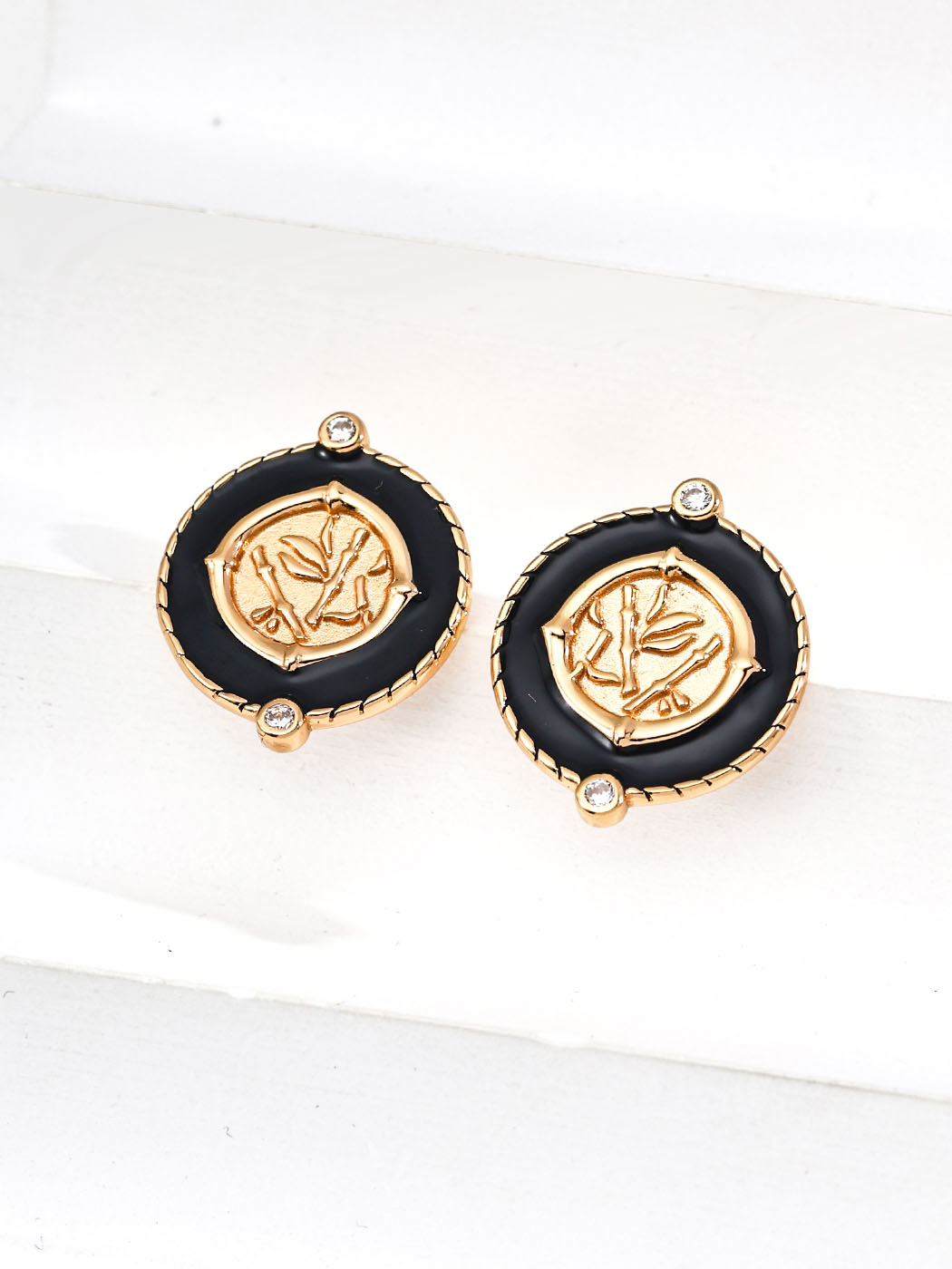 Zen Bamboo Enamel Studs Sterling Silver Earrings - Image 3