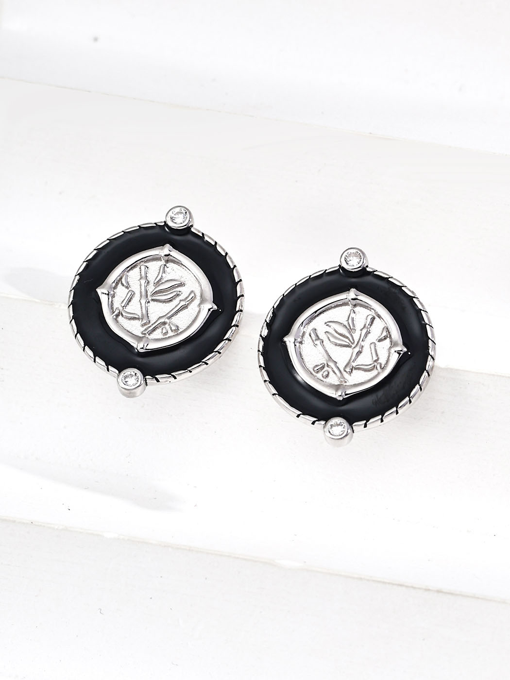 Zen Bamboo Enamel Studs Sterling Silver Earrings - Image 4