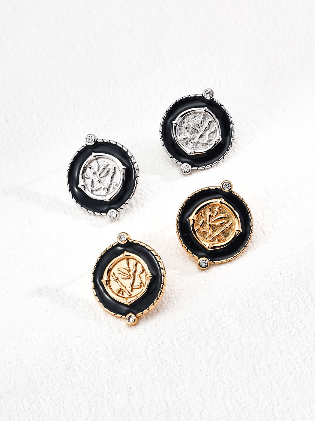 Zen Bamboo Enamel Studs Sterling Silver Earrings