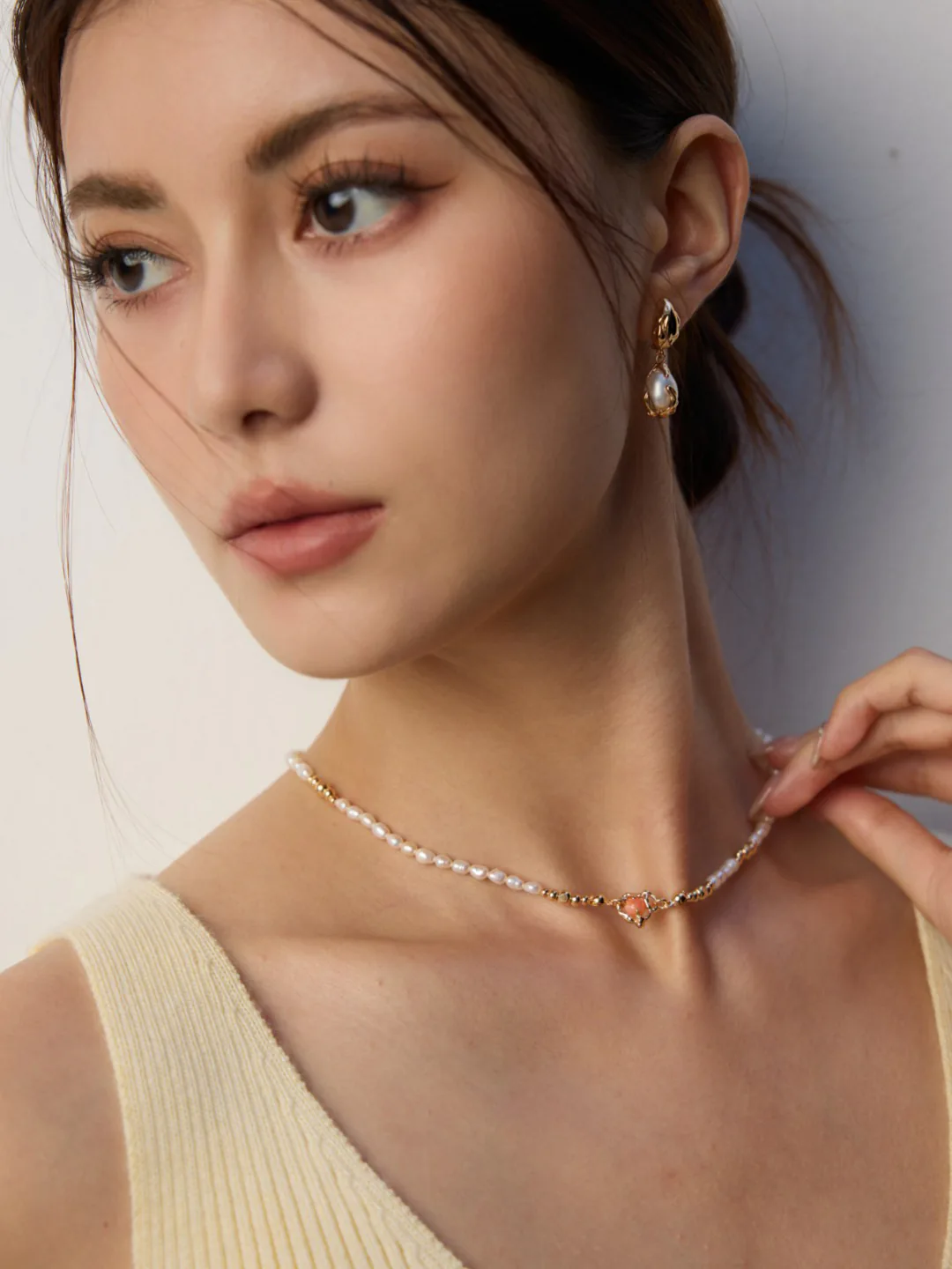 Meadow Pearl Necklace with Rhodochrosite Accent - Image 2