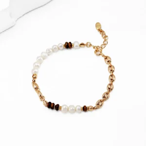 Tiger Eye Pearl Bracelet – S925 Gold Plated Natural Jewelry