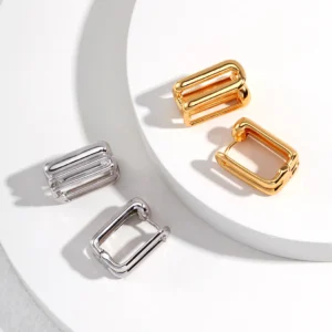 Geometric Link Hoops in Sterling Silver