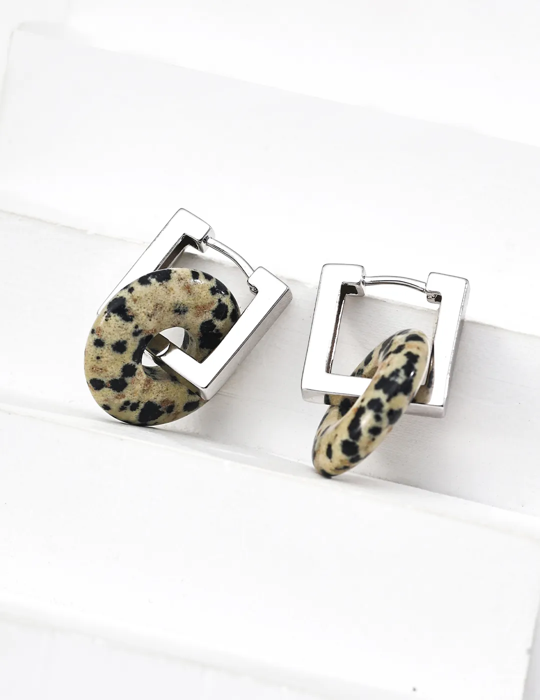 Detachable Dalmatian Stone Hoops in Sterling Silver