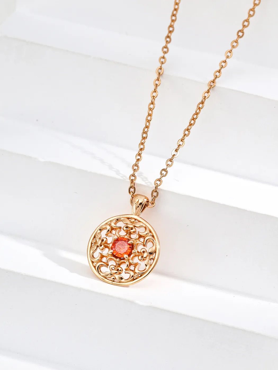 Imperial Pattern CZ Pendant Vintage Gold Necklace - Image 3