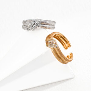 Matte Textured Open Ring with Cubic Zirconia Stones