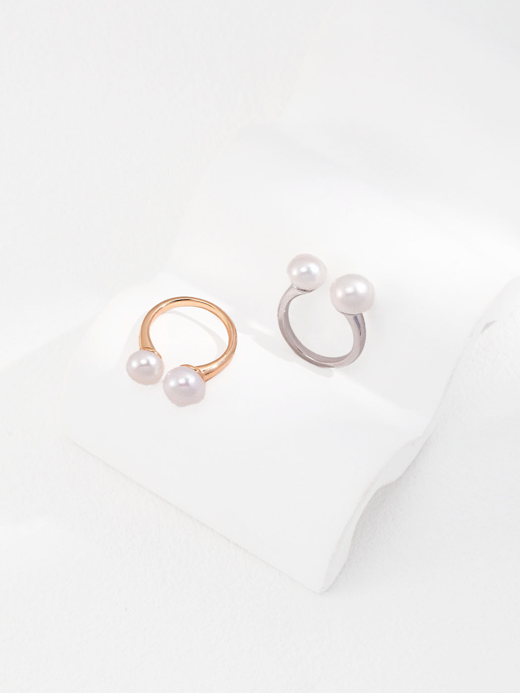 Minimalist Twin Pearls Ring Sterling Silver Adjustable