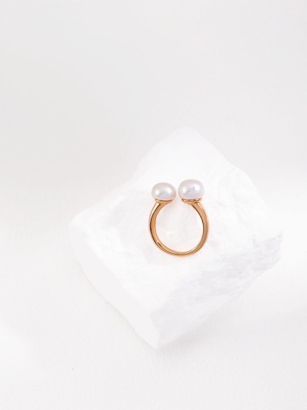 Minimalist Twin Pearls Ring Sterling Silver Adjustable - Image 3