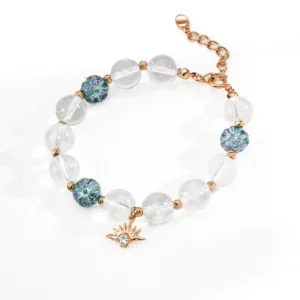 Clear Glass Bead Bracelet with Crystal and Zircon Charm