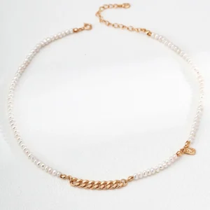 Dainty Pearl Necklace S925 Sterling Silver with 18K Gold Chain