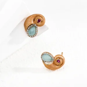 Nautilus Spiral Studs S925 Sterling Silver Aquamarine CZ