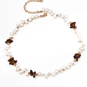 Driftwood Glow Necklace Natural Pearl Czech Glass