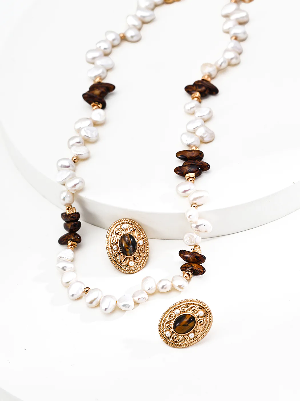 Driftwood Glow Necklace Natural Pearl Czech Glass - Image 4