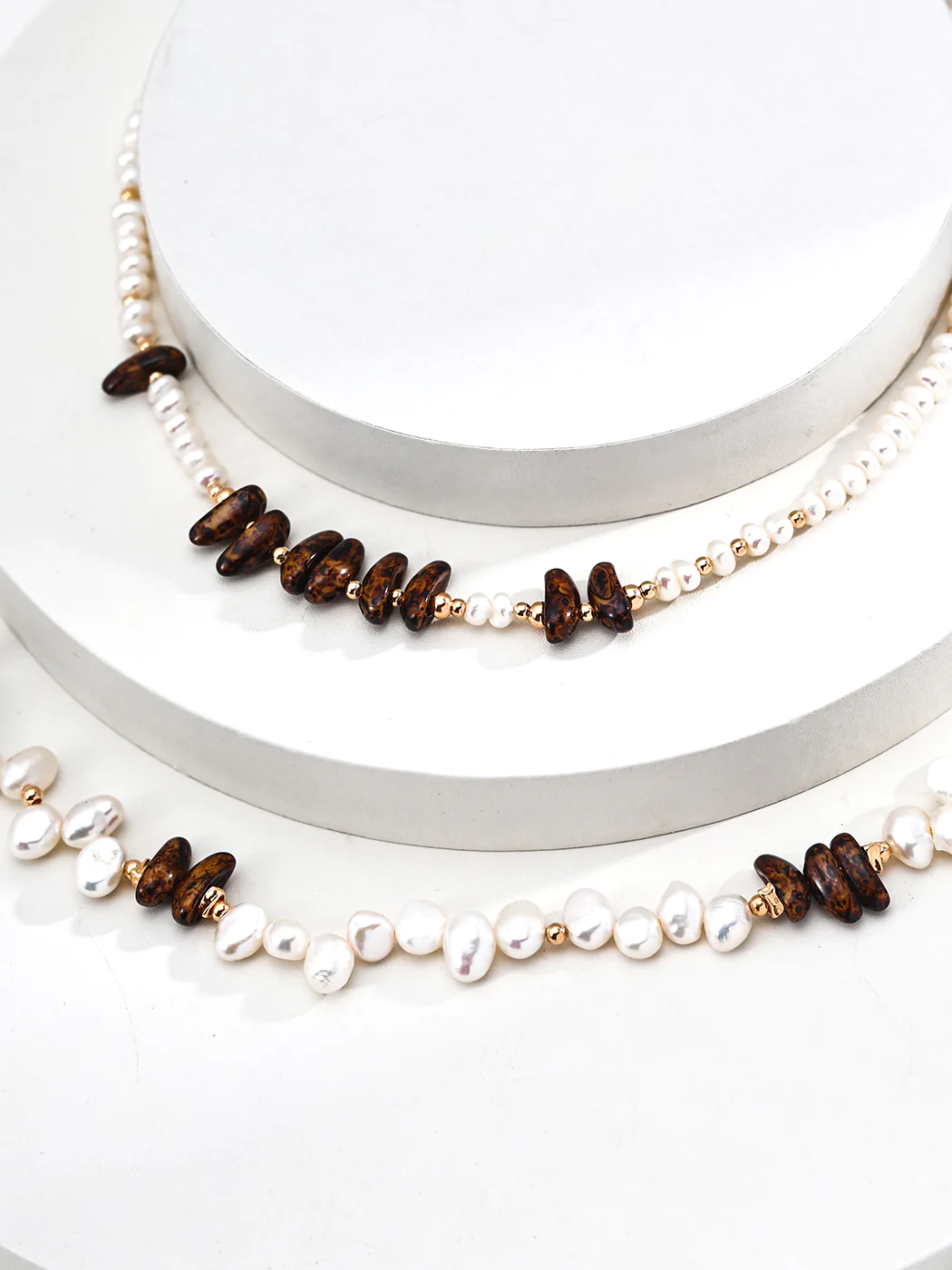 Driftwood Glow Necklace Natural Pearl Czech Glass - Image 2