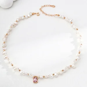 Pink Reverie Pearls Necklace with CZ Charm