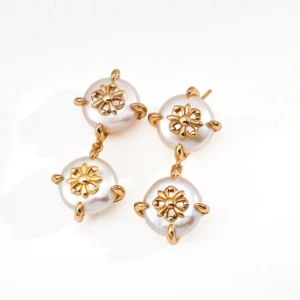 Iris Emblem Pearl Drops Sterling Silver Earrings