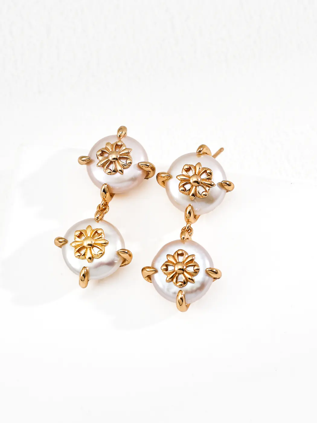 Iris Emblem Pearl Drops Sterling Silver Earrings