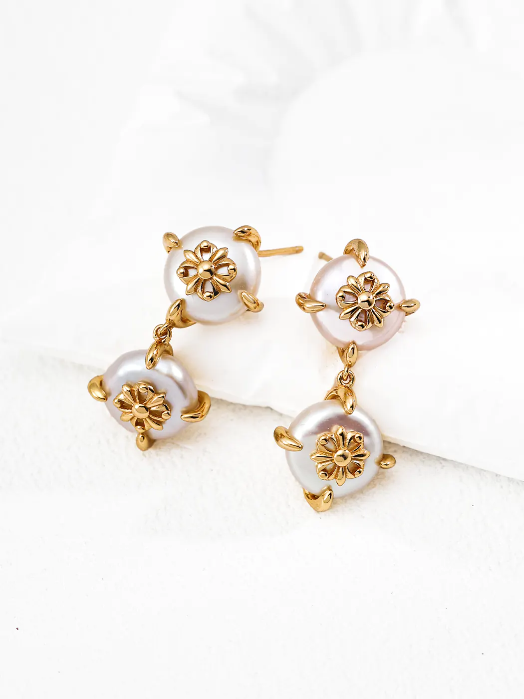 Iris Emblem Pearl Drops Sterling Silver Earrings - Image 2