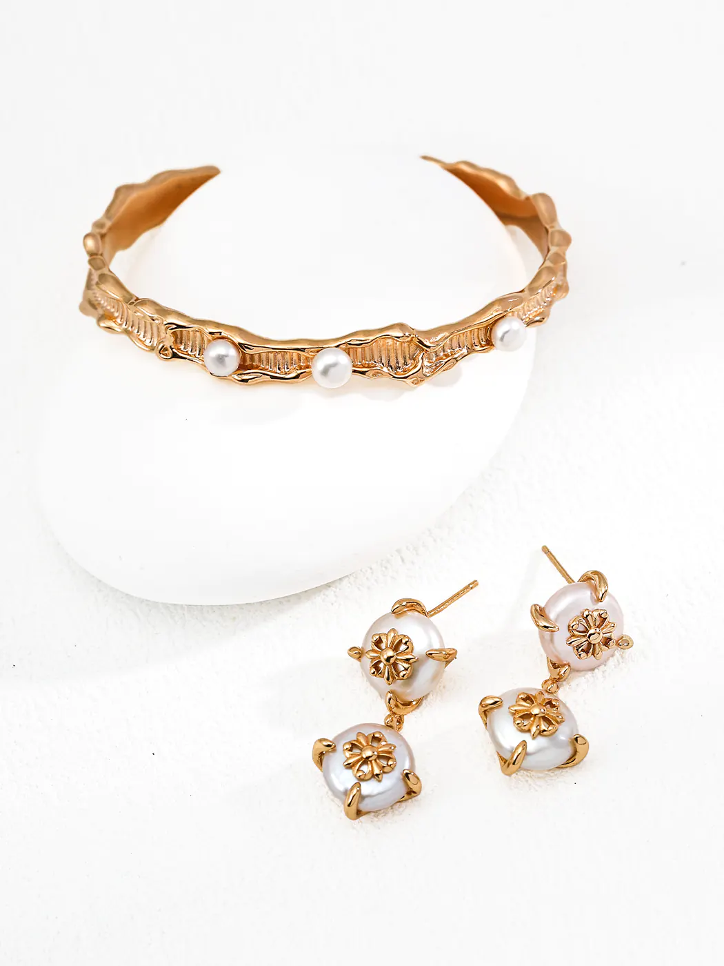 Iris Emblem Pearl Drops Sterling Silver Earrings - Image 4