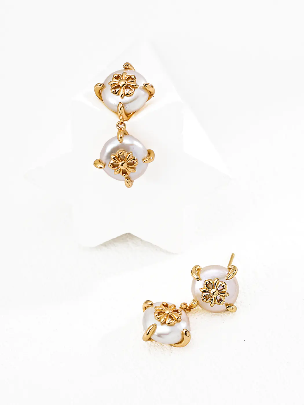 Iris Emblem Pearl Drops Sterling Silver Earrings - Image 3