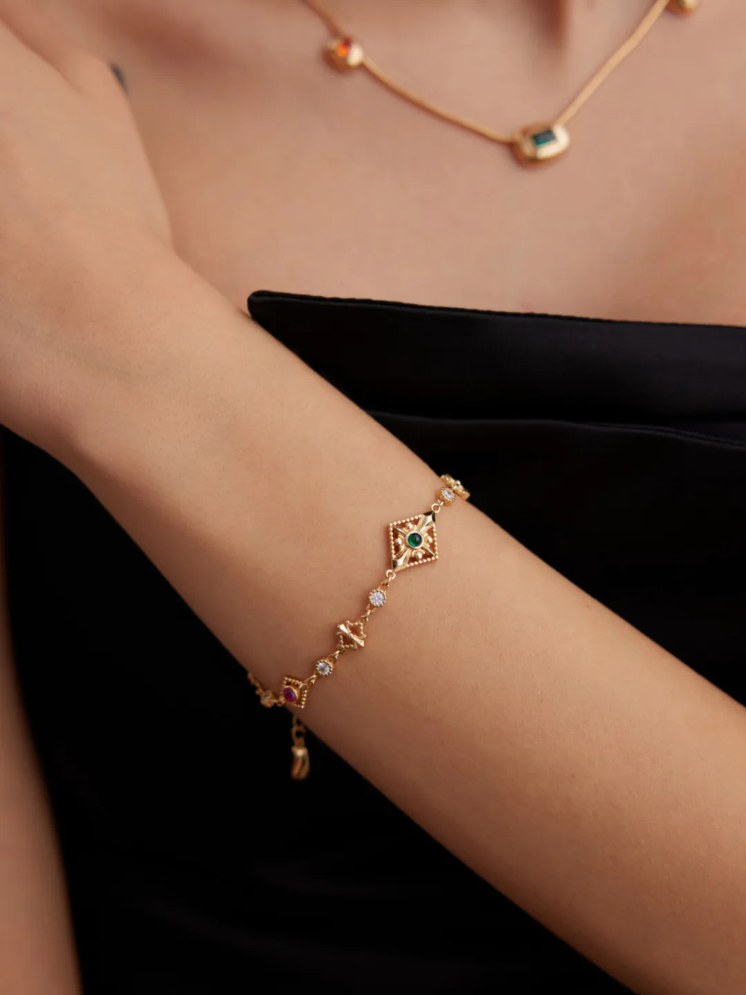 Medieval Charm Bracelet Sterling Silver with Zircon Accents - Image 2