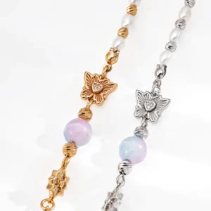 Forest Sprite Pearl CZ Bracelet with Cat Eye in Sterling Silver