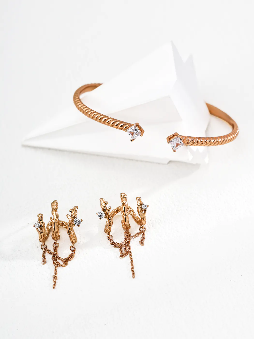 Withered Branch Chain Earrings S925 Silver with CZ - Image 4