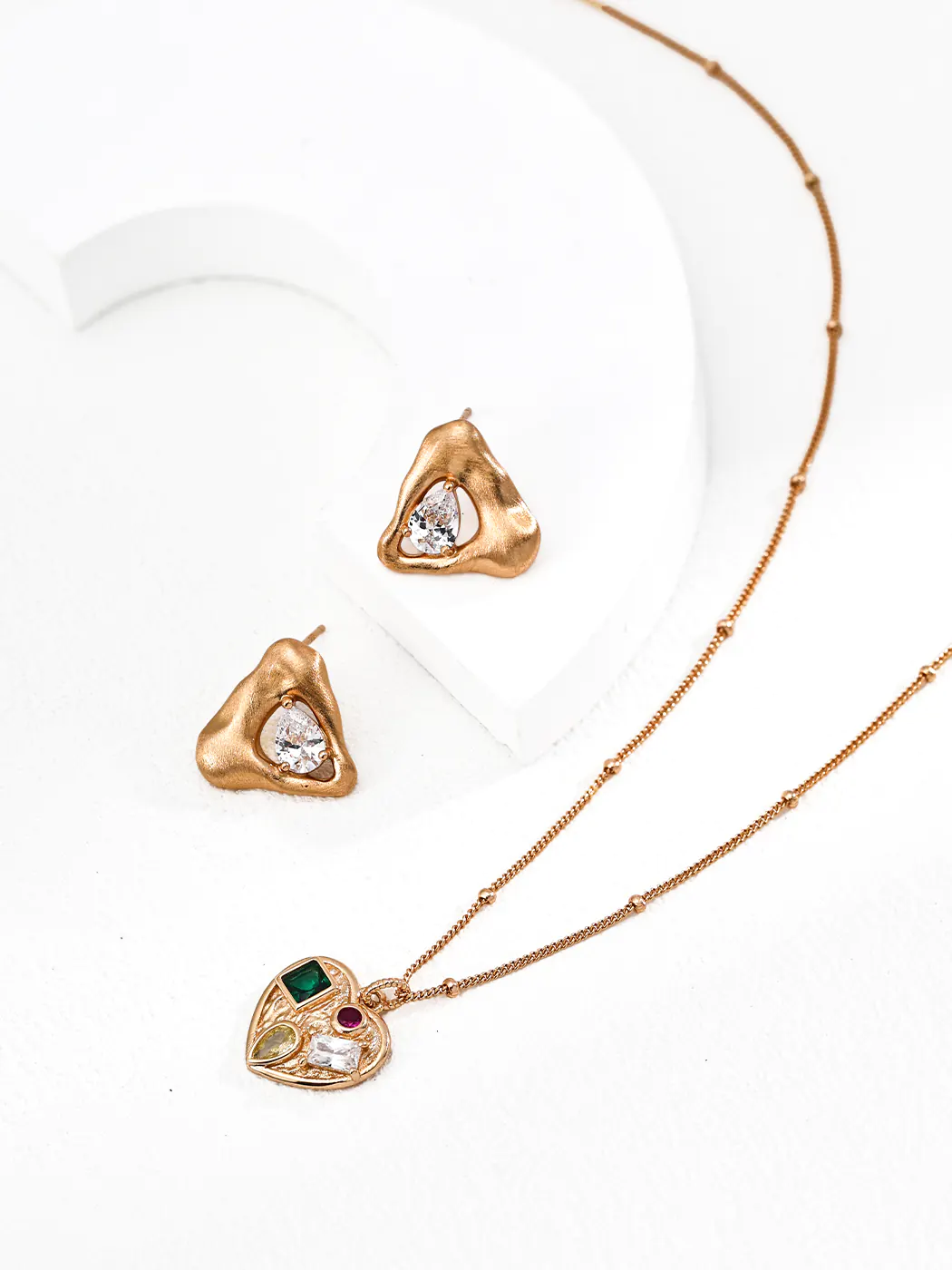 Silken Triangle CZ Studs S925 Silver with 18K Gold Plate - Image 4