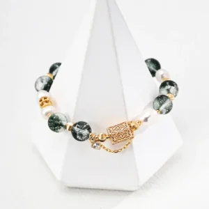 Lotus Lake Natural Pearl Bracelet in S925 Silver with CZ Ghost Crystal