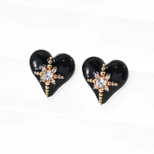 Darkflare Heart Studs with CZ in Sterling Silver