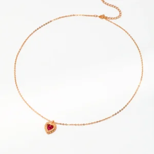 Velour Heart Necklace S925 Silver Ruby CZ Pendant