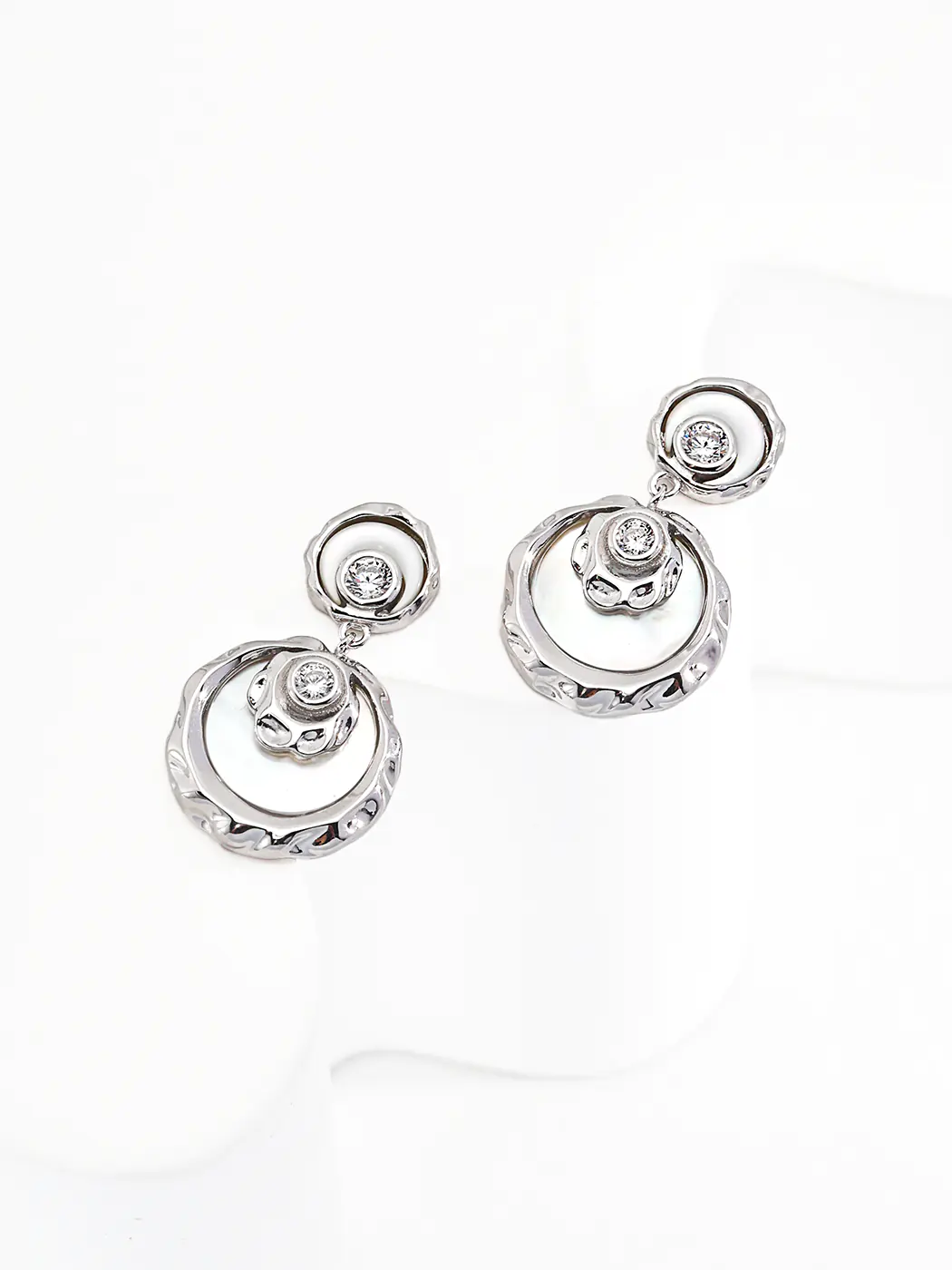Orfeo CZ Earrings Sterling Silver Mother of Pearl - Image 4