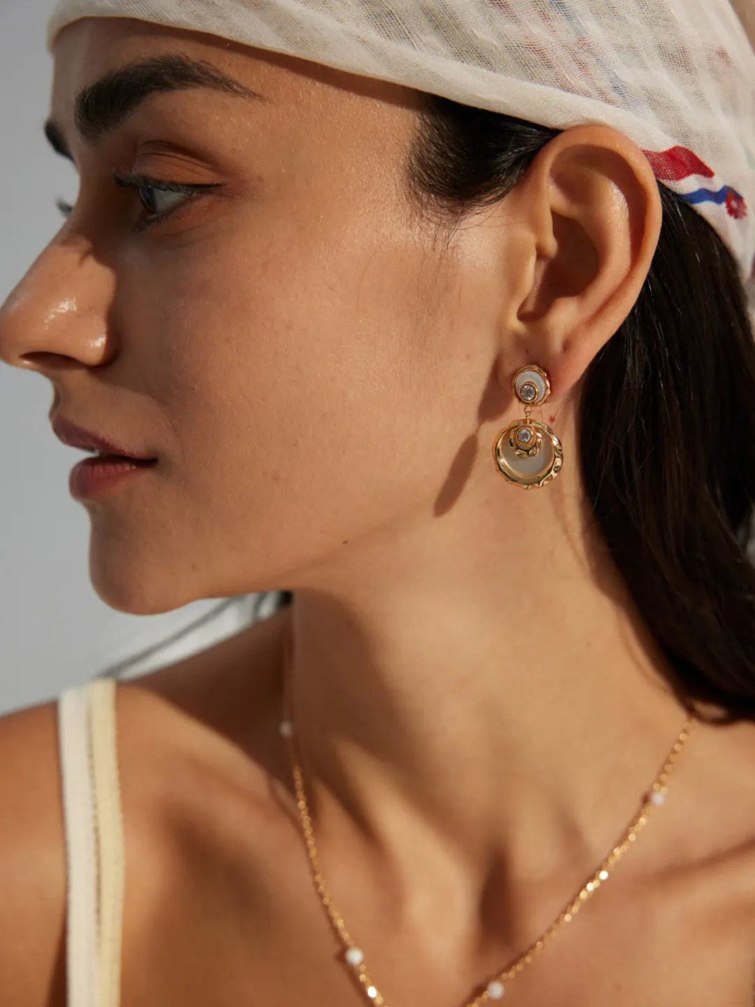 Orfeo CZ Earrings Sterling Silver Mother of Pearl - Image 2