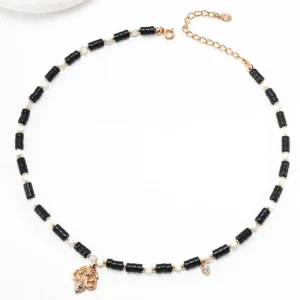 Gothic Fleur Pendant Necklace in Sterling with Onyx