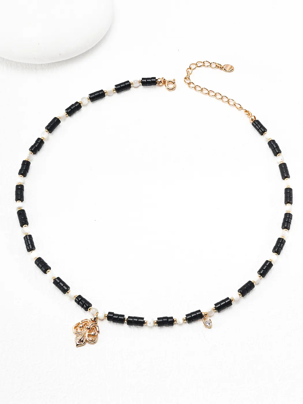 Gothic Fleur Pendant Necklace in Sterling with Onyx