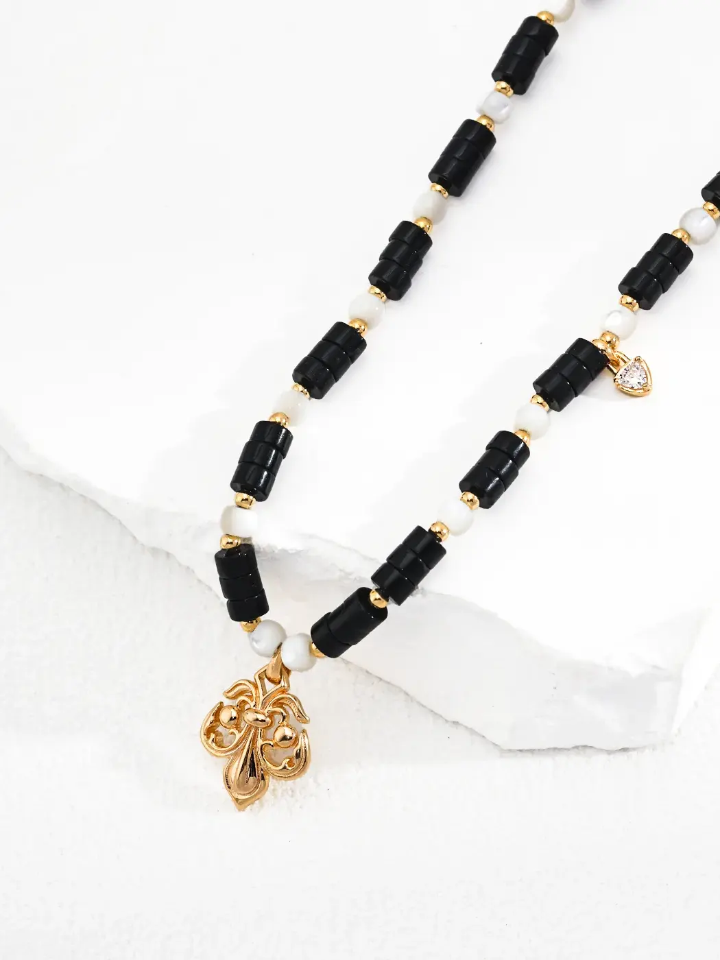 Gothic Fleur Pendant Necklace in Sterling with Onyx - Image 3