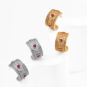 Fleurant Heart Hoops Vintage CZ Earrings in S925