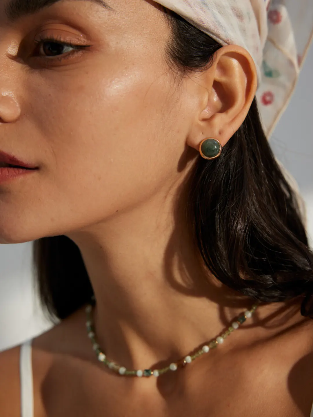 Terrarium Studs with Moss Agate in S925 Silver - Image 2