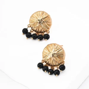 Tambour Onyx Studs Textured Disc in S925 Silver