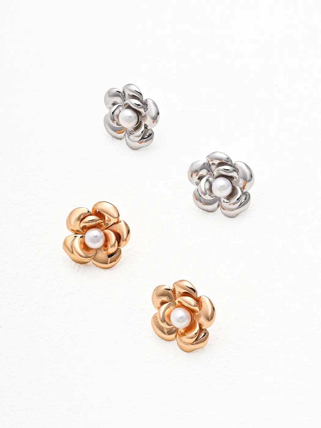 Dewheart Bloom Pearl Studs in Sterling Silver