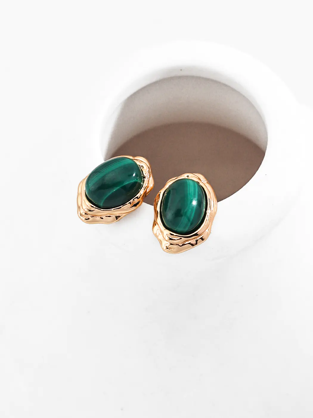 Emerald Carapace Studs with Malachite in S925 - Image 4