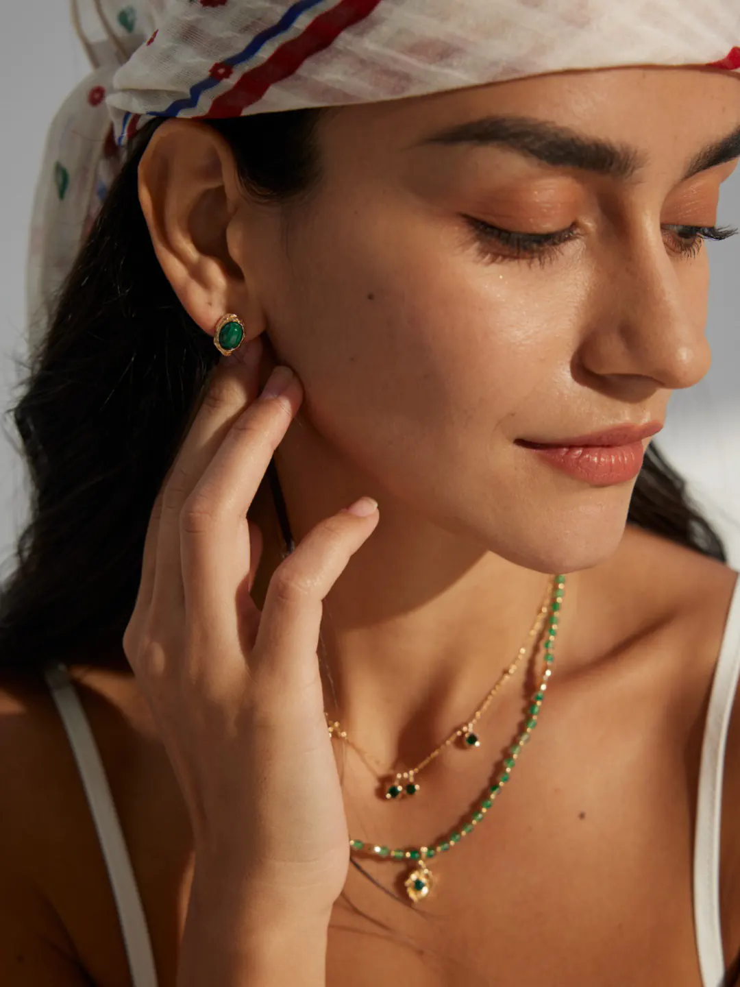 Emerald Carapace Studs with Malachite in S925 - Image 2