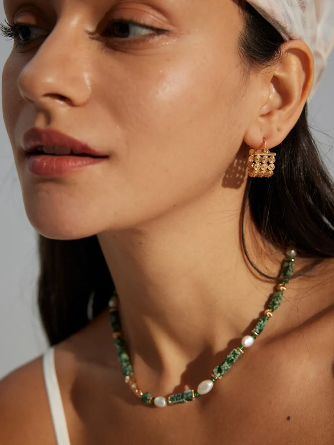 Moss Valley Pearl Necklace with Jade in S925 - Image 3