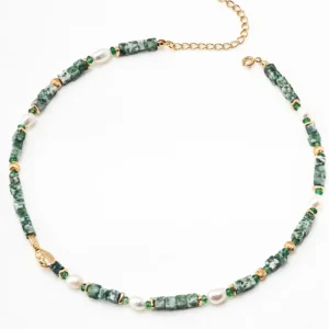Moss Valley Pearl Necklace with Jade in S925