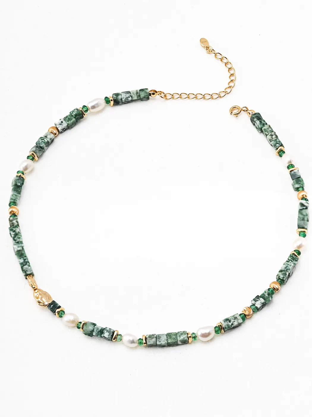Moss Valley Pearl Necklace with Jade in S925