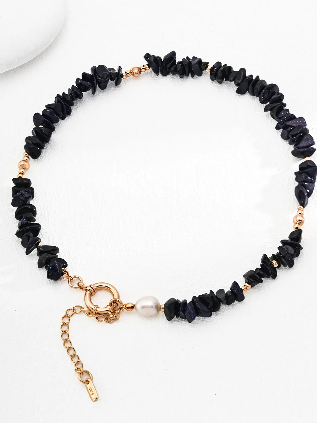 Night Shard Sandstone Necklace with Pearl in S925 - Image 4